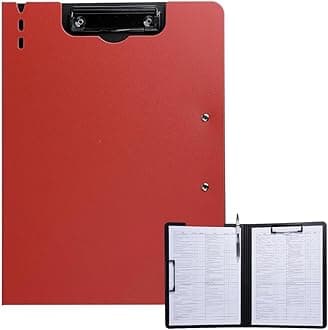 Clipboard Folder, A4 Foldable Clipboard with Horizontal and Vertical Double Metal Clips, 360 Degree Foldable Binder Clipboards with Pen Holder, File Cover Work Folder Clipboards, Red